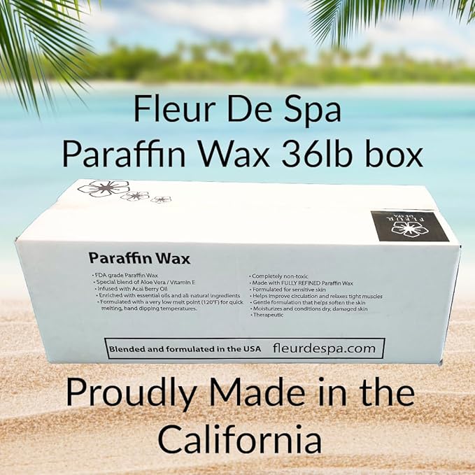 Paraffin Wax Refill for Hands and Feet | FLEUR DE SPA | Made in USA | With Acai, Coconut Oil, Jojoba, Aloe | Hydrates Dry Skin - At-Home Spa Experience