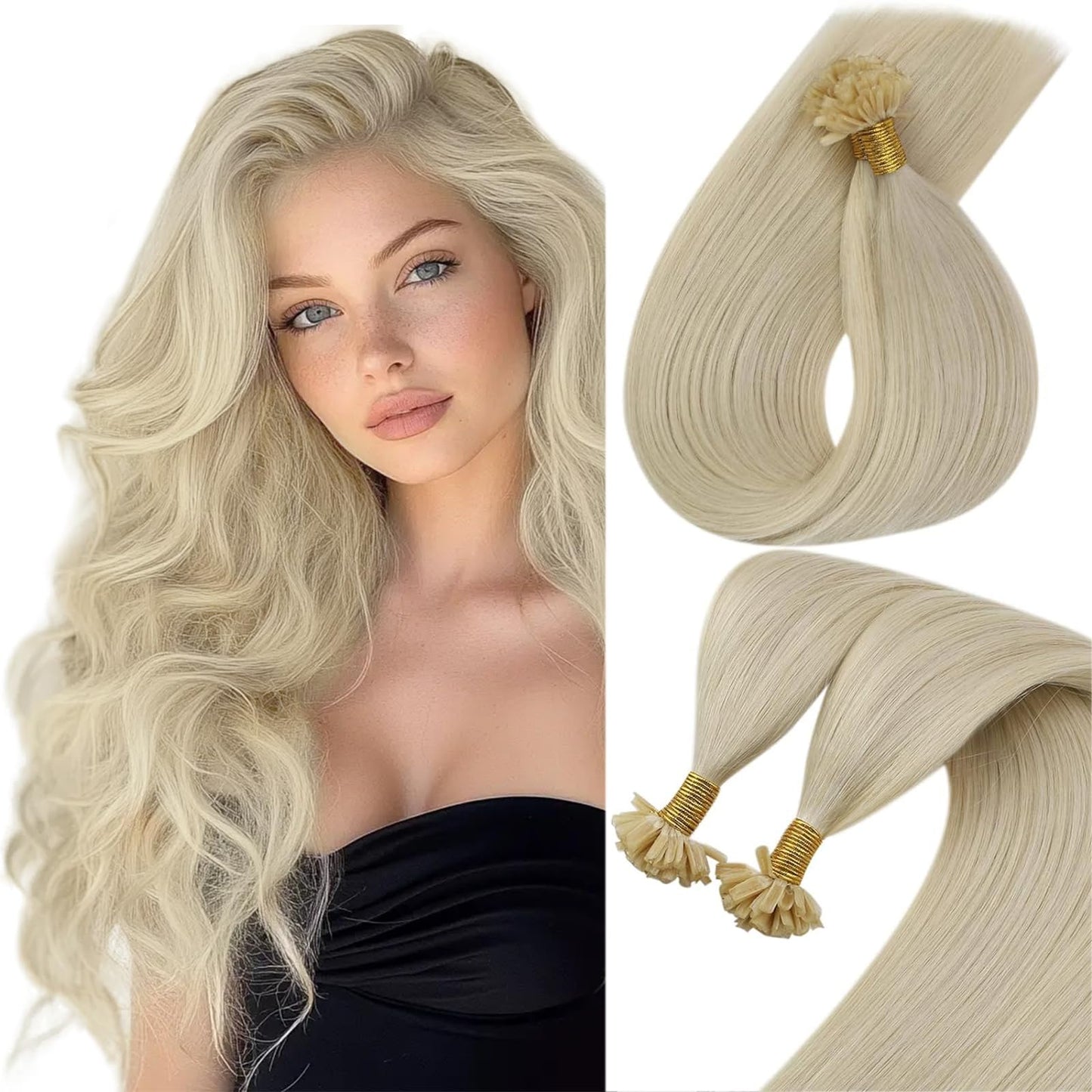 Sunny U Tip Hair Extensions Human Hair 18Inch U Tip Hair Extensions Platinum Blonde U Tips Human Hair Extensions Blonde Fusion H