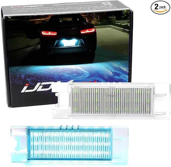 iJDMTOY Ice Blue Full LED License Plate Light Kit Compatible With Chevrolet 2014-24 Camaro, 2013-15 Malibu, 2011-15 Volt, 2016-up Cruze, 18-SMD Aqua LED & Can-bus Error Free