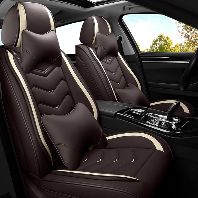 Car Seat Covers for Cadillac CTS 2003-2019, Premium Nappa Leather Car Seat Cover, Stylish Sport Seat Covers， Automobile Seat Cover Sets.(Luxury 2 Seats/Coffee Color)