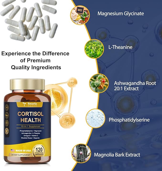 Cortisol Supplement with Ashwagandha,Magnesium,Rhodiola Rosea,L Theanine,Hormone Balance for Women 120 Vegan Capsules (Pack of 1)