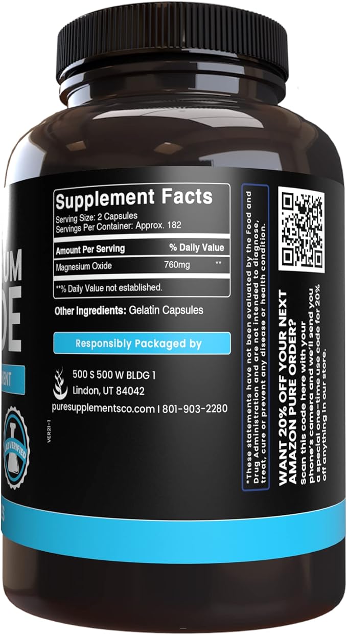 Pure Original Ingredients Calcium Carbonate and Magnesium Oxide Bundle, 365 Capsules Each, No Fillers, Alwasy Pure