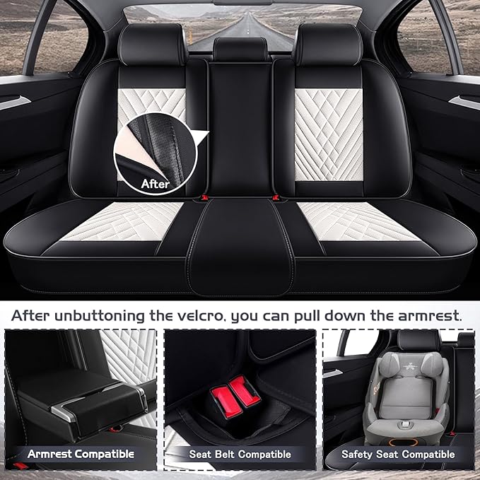 Truck Seat Covers for Ford Bronco 2021-2026, Waterproof Premium Leather Full Coverage Car Seat Cover, Muscle Sport Style Auto Interior Seat Cover Sets (Full Set/Black White)