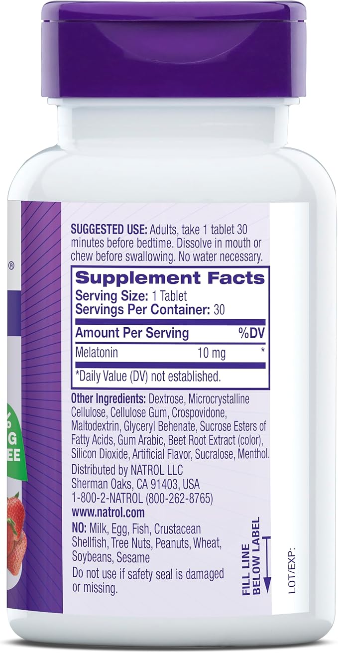 Natrol Fast Dissolve Melatonin 10 mg, Melatonin Supplements for Restful Sleep, Sleep Support for Adults, 30 Strawberry-Flavored Tablets, Up to a 30 Day Supply