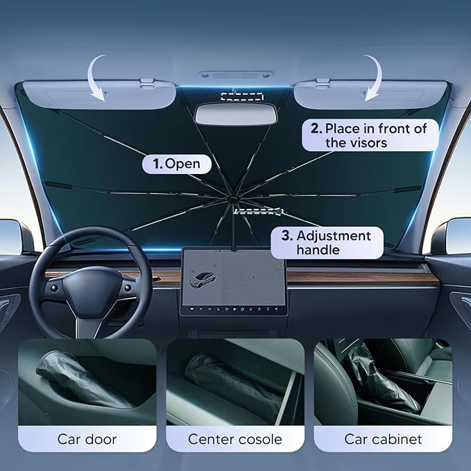 Autorder Windshield Sun Shade Umbrella for 2014-2019 Kia Soul Accessories,Upgraded Ice Crystal Material,Easy Setup Umbrella Sunshade for Car Windshield,100% Sun Blocking