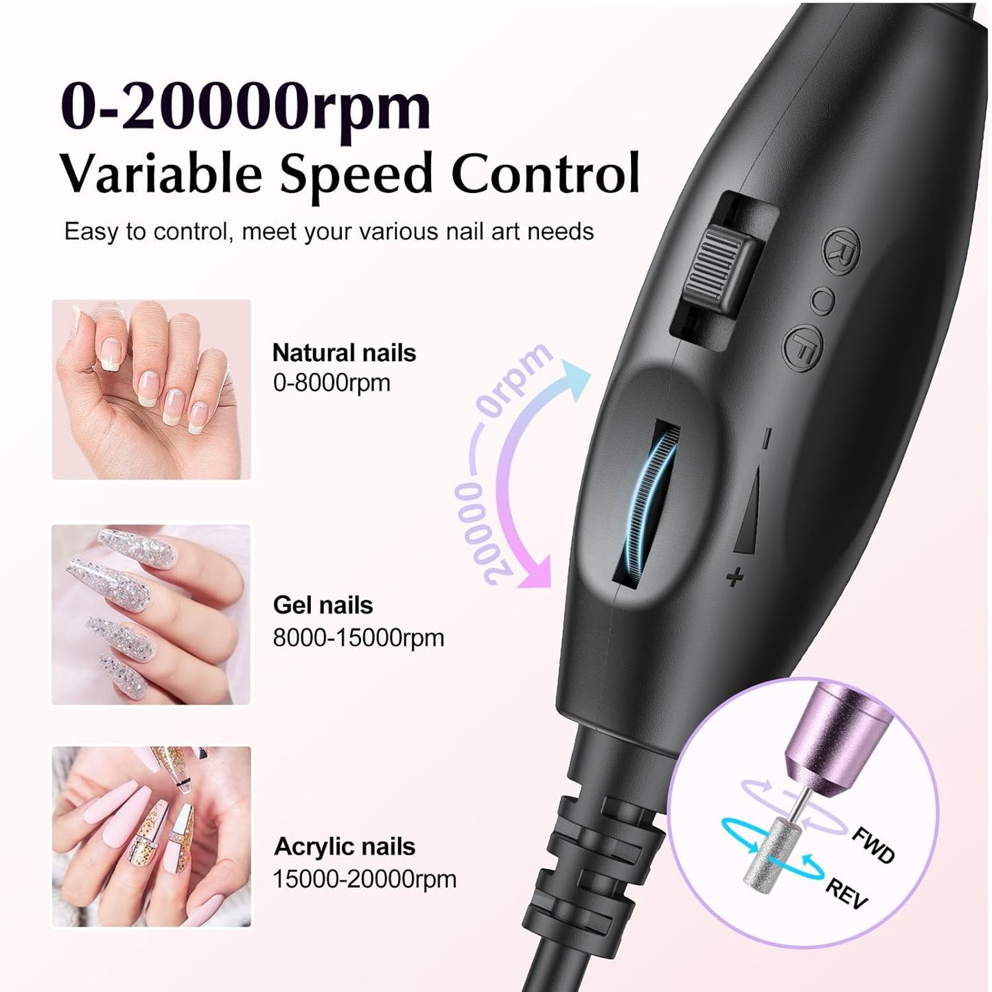 Professional Electric Nail Drill | Portable Acrylic & Gel Nail Kit | Blue