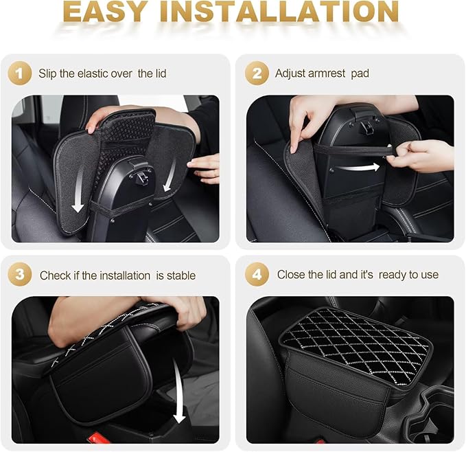 Bling Center Console Cover with 2 Side Pockets Fit for Camry Multi-Functional Car Armrest Cushion Diamond-Studded Rhombus Pattern Style(Black&Silver Diamond)