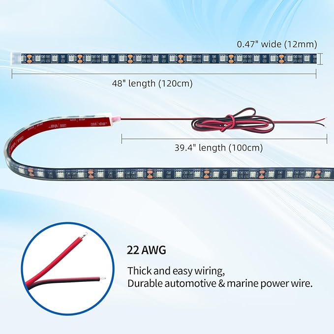 12V Marine Boat LED Light Strip Super Bright, 2 Pack 4FT IP68 Fully Waterproof RV Front Cap Lights, Golf Cart Underglow Roof Lights Strip for Truck ATV UTV SUV Car Pickup Trailer, Cuttable, Amber