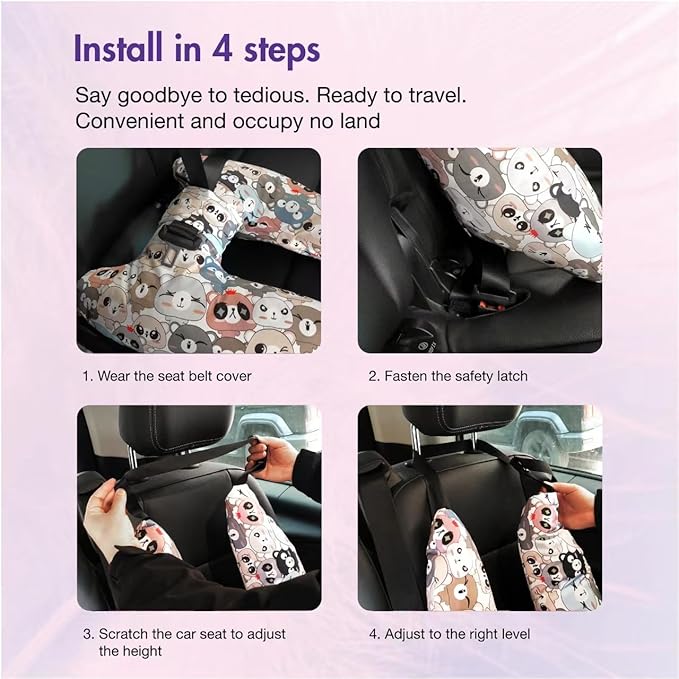 Car Pillow for Kids, Car Neck Head Support Cushion Set,Travel car seat Safety Pillow,h Shape car Sleeping Pillow Kids,Pillow case can be Disassembled and Washed (B)