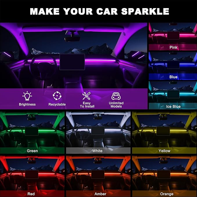 Acrylic Interior Car LED Strip Light with 6mm Sewing Edge - 43.3 inches Ambient Lighting Kits, Neon LED Strip Light(110CM/43.3IN, Blue)
