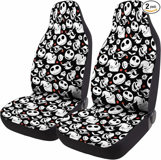GENANY Skull Car Seat Covers Set of 2, Horror Breathable Front Seat Covers for Truck Sedan SUV, Spooky Car Accessories, Horror Gift for Women Men