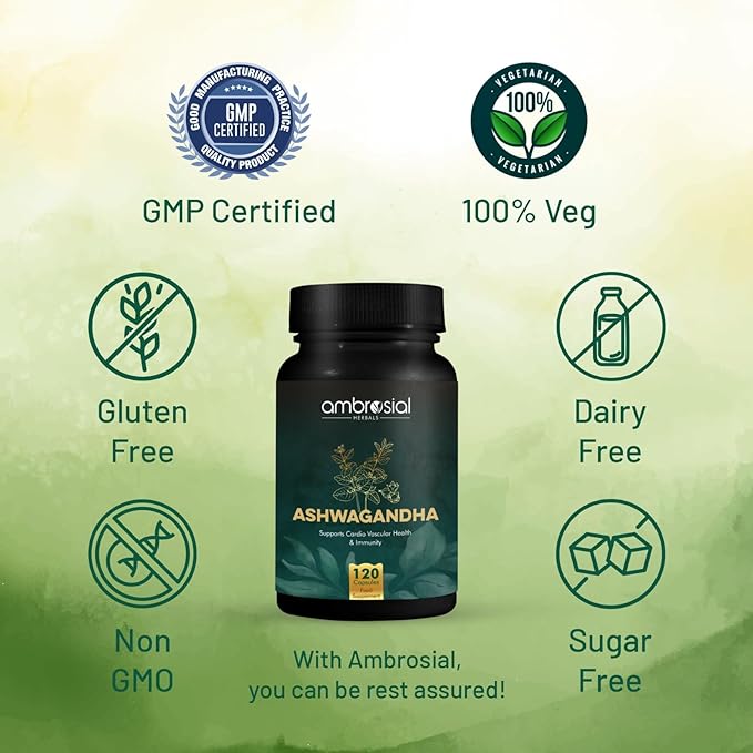 AMBROSIAL Ashwagandha 500mg (Pack of 1-120 Capsules)