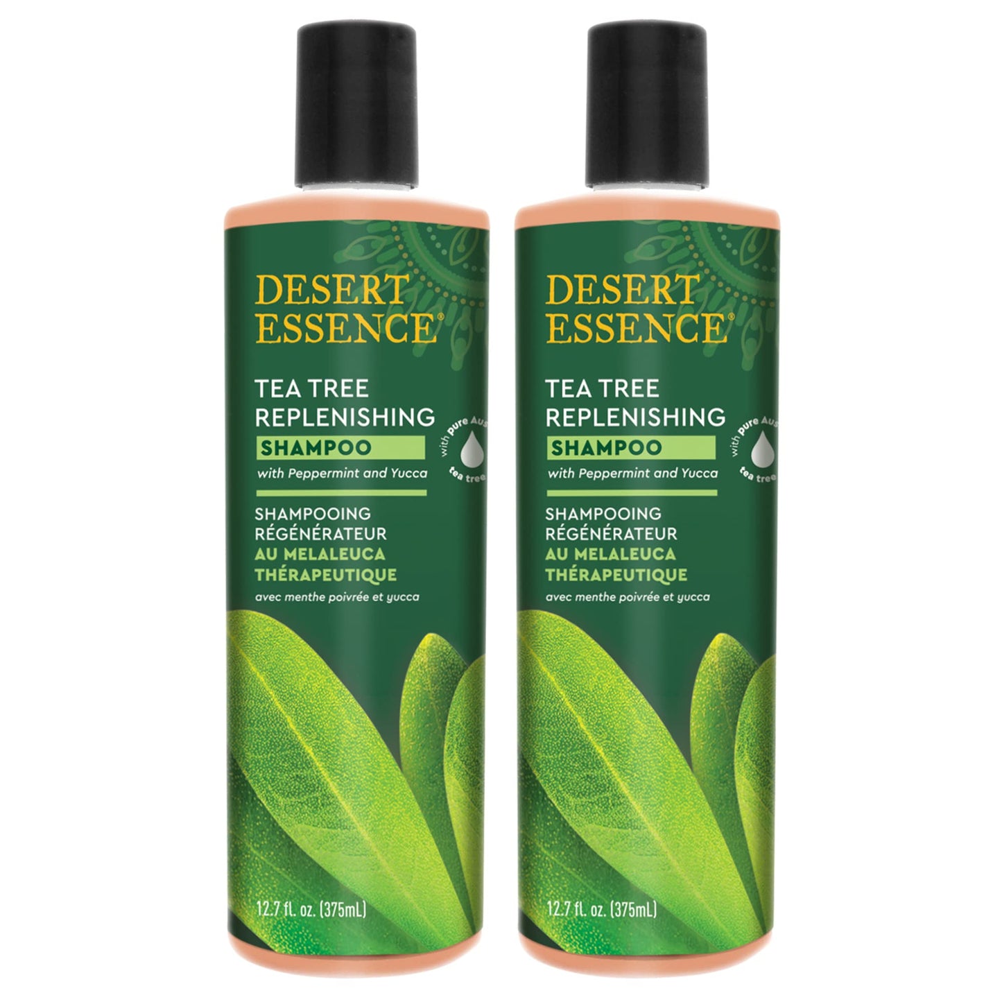 Desert Essence Tea Tree Replenishing Shampoo - 12.7 Fl Ounce - Pack Of 2 - Therapeutic - Peppermint & Yucca - Restore & Nurture