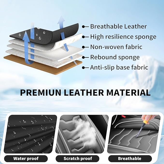 Fit Sonata Car Seat Covers Premium Leather for Hyundai Sonata 2007-2025 2026. Waterproof， Breathable, Scratch-Resistant & All-Weather Seat Cushion Protector（Front Seat,White Line Black