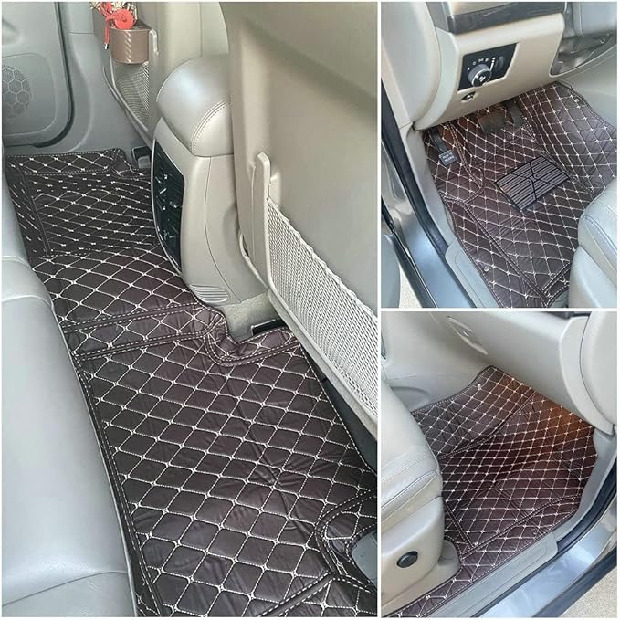 Customize Car Floor Mats for 99% Sedan SUV Sports Car All Weather Leather Full Coverage Waterproof Non-Slip Vehicle Lining Pads (Black Purple Stitching)