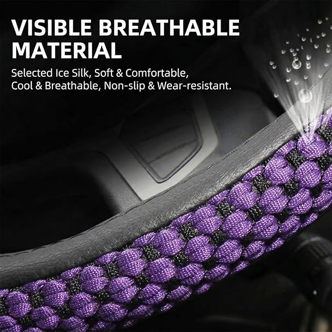 Size 16-20 Inch Ice Silk Ventilation Multi-Style Comfy Grip Steering Wheel Cover for Truck, Bus, Big Rig Trucker,SUV， Anti-Slip Design 16-20 Inch (Purple, 17)