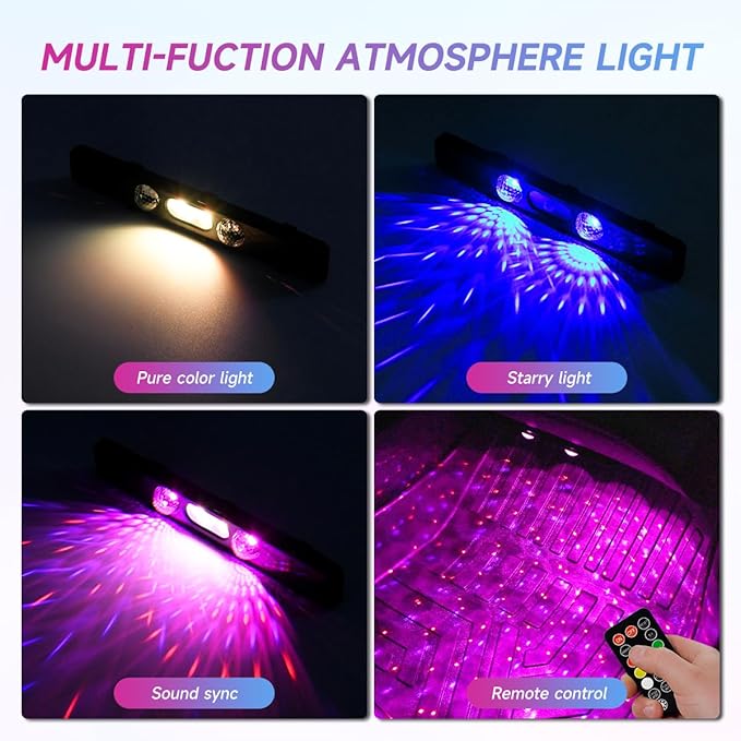 Car Led Lights Interior Wireless with Remote RGB Sound Control, USB Charge & Atmosphere Lights, Ambient Neon Accent Starry Lighting Kits, Wireless Interior Car Lights (1)