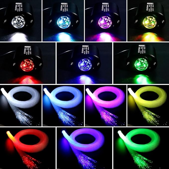AZIMOM Mini 6W Twinkle 400pcs0.03in 9.8ft Fiber Optic Starlight Headliner+ 180pcs Fiber Pure White Meteor Shooting Star for Car Home, End Glow Fiber Strands Sound-Activated APP& Remote Control