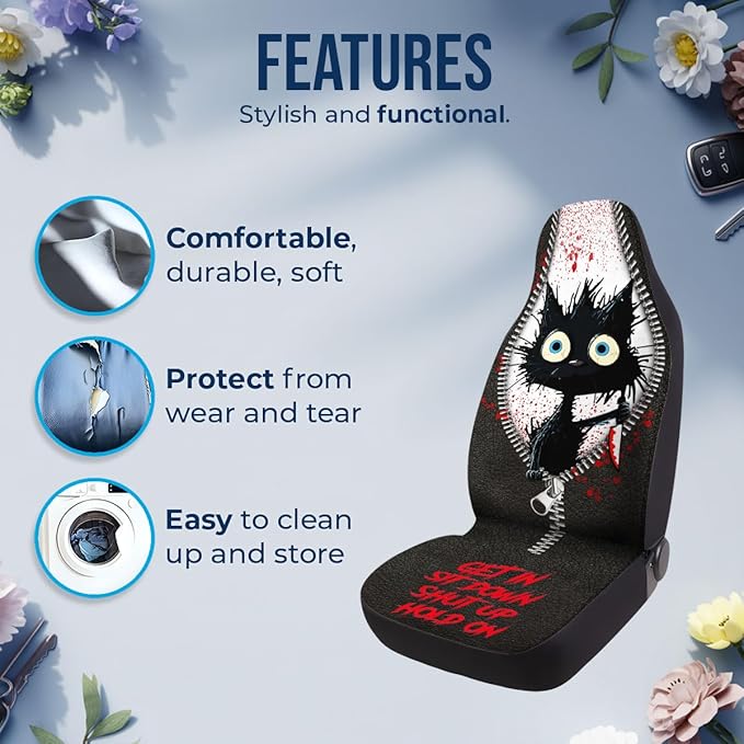 GENANY Horror Black Cat Car Seat Covers Set of 2, Breathable Front Seat Covers for Truck Sedan SUV, Funny Car Accessories, Spook Gift for Women Men