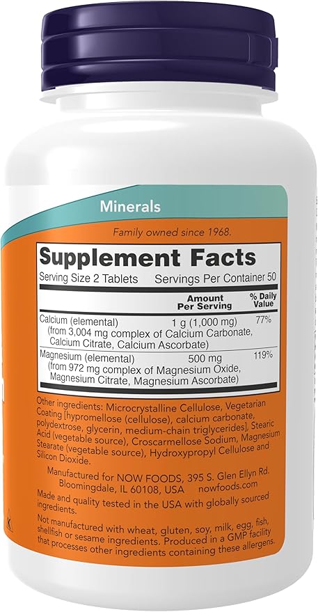 NOW Foods Supplements, Calcium & Magnesium 2:1 Ratio, High Potency, Supports Bone Health*, 100 Tablets
