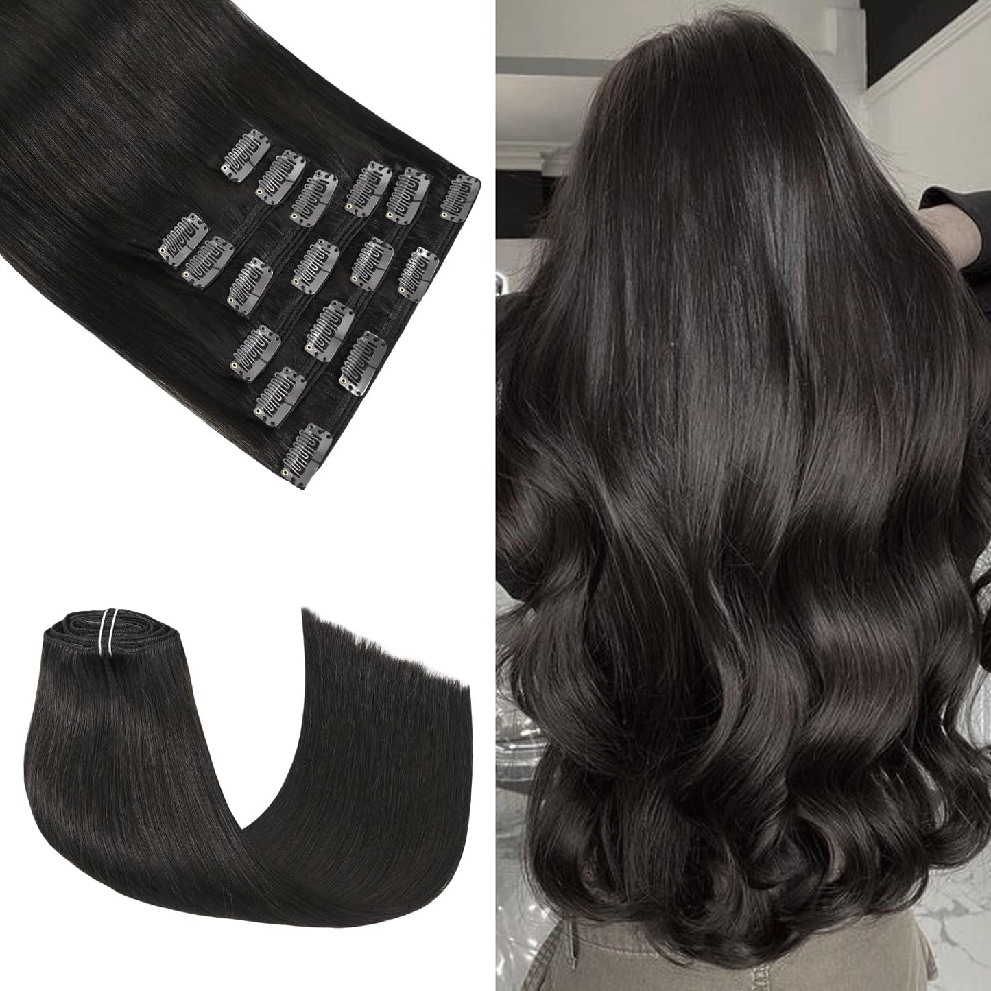 Honsoo Brown Clip In Real Human Hair Extensions 20In 7Pcs Dark Brown Natural Remy Soft Long Human Hair Extensions