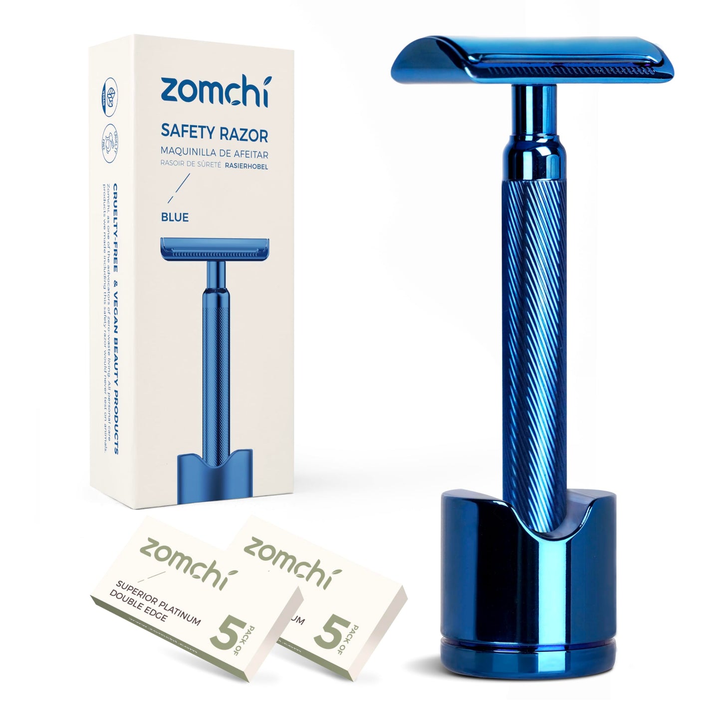 Zomchi Reusable Safety Razor With Razor Stand For Men & Women, Premium Metal Safety Razor With 10 De Safety Razor Blades, Plasti