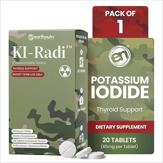KI-Radi™ Potassium Iodide Tablets 65 mg – High Potency Iodine Supplement for Thyroid Support, Emergency Preparedness – Potassium Supplement in Foil-Foil Blister Seal – 20 Tablets