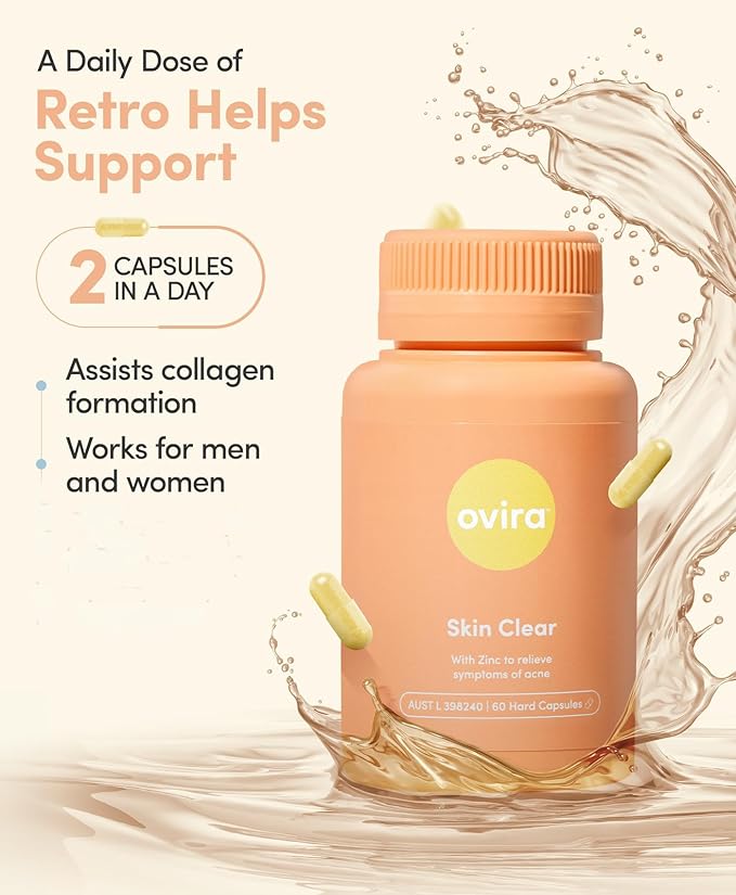 Ovira Skin Clear with ZINCBRIGHT - 60 Capsules for Clear and Glowing Skin | Rosacea & Hormonal Acne Treatment | Support Collagen Production | Acne Supplements for Women & Men - Pack of 1