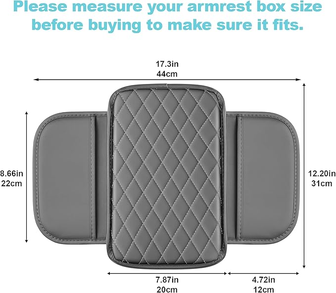 Center Console Cover Fit for Kia Sportage 2005-2025 with 2 Storage Bags Waterproof Leather Quilted Pattern Car Armrest Cover Cushion Anti - Slip(Grey&White Line)
