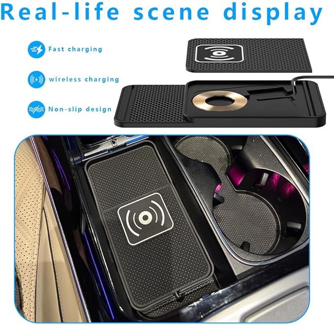 Wireless Charging Pad for Car for Chevrolet Trax 2015-2022 2024-2026, Non-Slip Type C/USB 20W Fast Phone Charging Pad DIY Trim-to-Fit No Interior Damage,B&Type-C