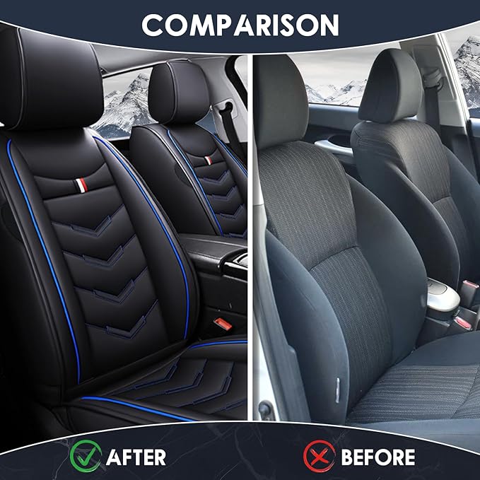 Car Seat Cover 8 Seats for Hyundai Palisade 2020-2025, Durable Wear Resistant Waterproof Sport Seat Cover, Breathable No Odor Premium Leather Vehicle Seat Covers.(Standard,Black Blue)