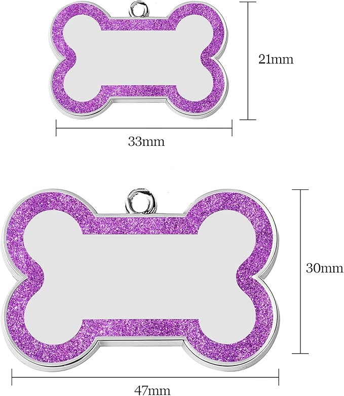 Dog Tags Personalized for Pets Dog Name Tags Personalized Dog Tag Engraved with Any Name & Text Custom Dog ID Tags Glitter Bone ID Tag for Puppy Cat (Purple L, Bone)