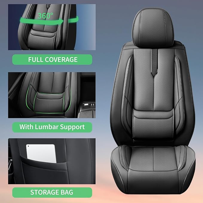 Fit 4Runner Car Seat Covers (5 Seats) for Select Toyota 4Runner 2003-2024 2025 2026 - Full Coverage Leather,Airbag Compatible, Waterproof & All Weather Seat Cushion Protector,Full Set,Black