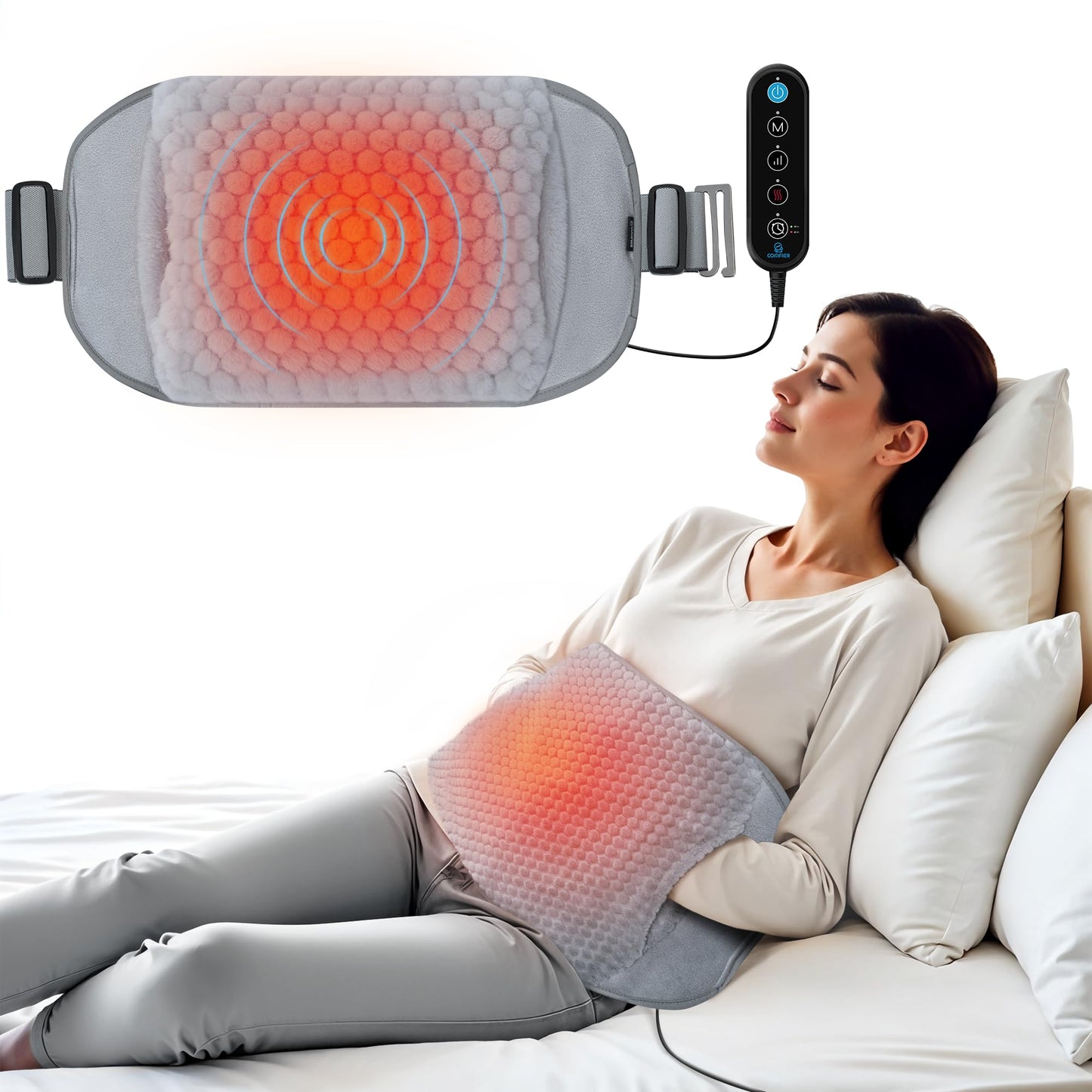 COMFIER Heating Pad for Back Pain Relief,Lower Back Massager with Heat with Hand Warmer Pocket,Extra-Large Size 61",Back Heating Pad for Period Cramps,Fast Heat Pad,Gifts for Women Men Mom Dad