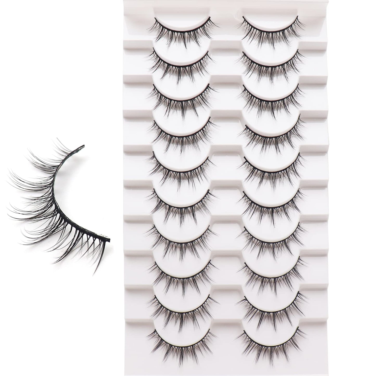 Losha Manga Lashes Fluffy Faux Mink Lashes Natural Look 10 Pairs Asian False Eyelashes Pack Look Like Individual Clusters (No.39