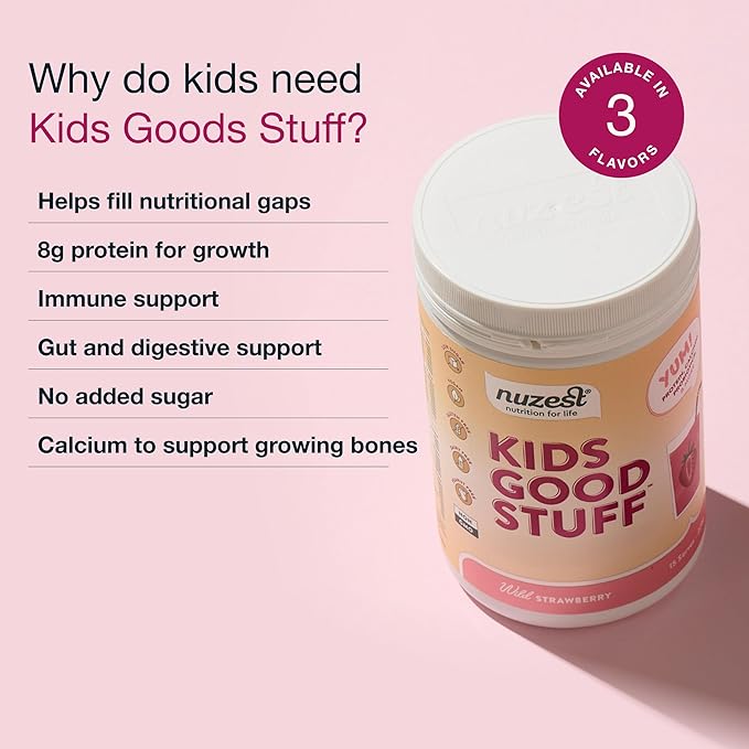 Nuzest - Kids Good Stuff - Vegan Smoothie Mix - Wild Strawberry - Multivitamin Nutritional Supplement Protein Shake - Dairy Free - Supporting Growth and Development - 225g/ 7.9 oz (15 Servings)
