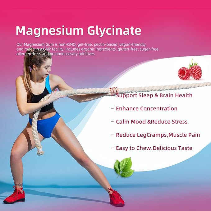 Magnesium Glycinate Gummies 1000mg - for Adults Magnesium Potassium Supplement with Vitamin D, B6, CoQ10 for Calm Mood & Sleep Support - 60 Raspberry Gummies -1 Pack