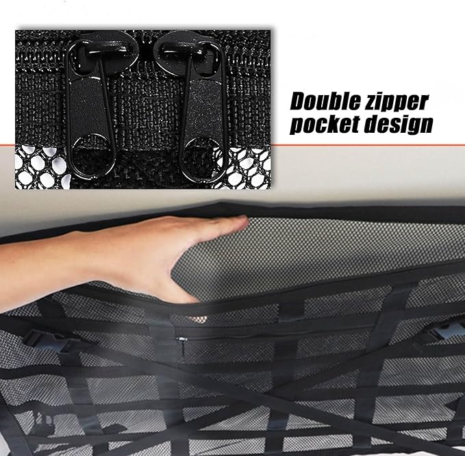 Overhead Car Organizer, Compatible with Ford F-150 XL/Raptor 2010-2025 Car Roof Storage Net Universal Car Ceiling Storage for Camping Storage Bag,Beige-Small