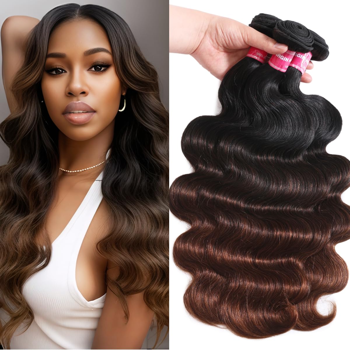 Unice Chestnut Brown Ombre Body Wave Human Hair Weave 3 Bundles 8 10 10 Inch Brazilian Remy Human Hair Wavy Sew In Human Hair Ex