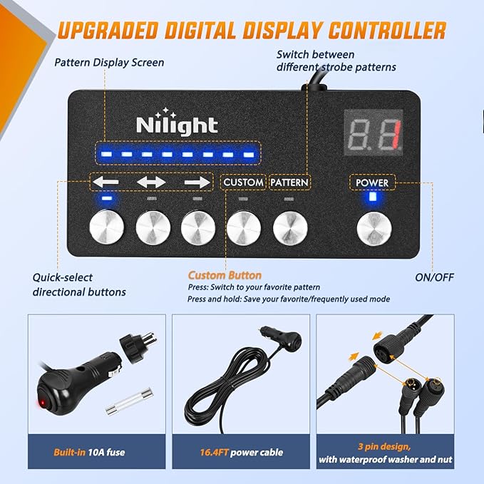 Nilight 2PCS 70 Inch Emergency Strobe Light Strip with Controller 864 LED Red White Running Board Lights Flexible Side Flashing Warning Caution Safety Waterproof for Truck Construction Pickup