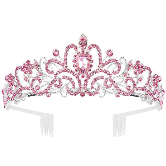 Cocide Pink Tiara And Crowns For Girls Crystal Headband Princess Rhinestone Crown With Combs Bride Headbands Bridal Wedding Prom