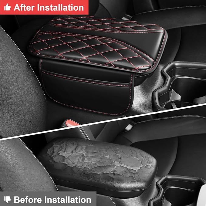 Center Console Cover Fit for Camry Scratch & Wear Resistant Waterproof Middle Console Cover with 2 Storage Bags(Black&Redline)