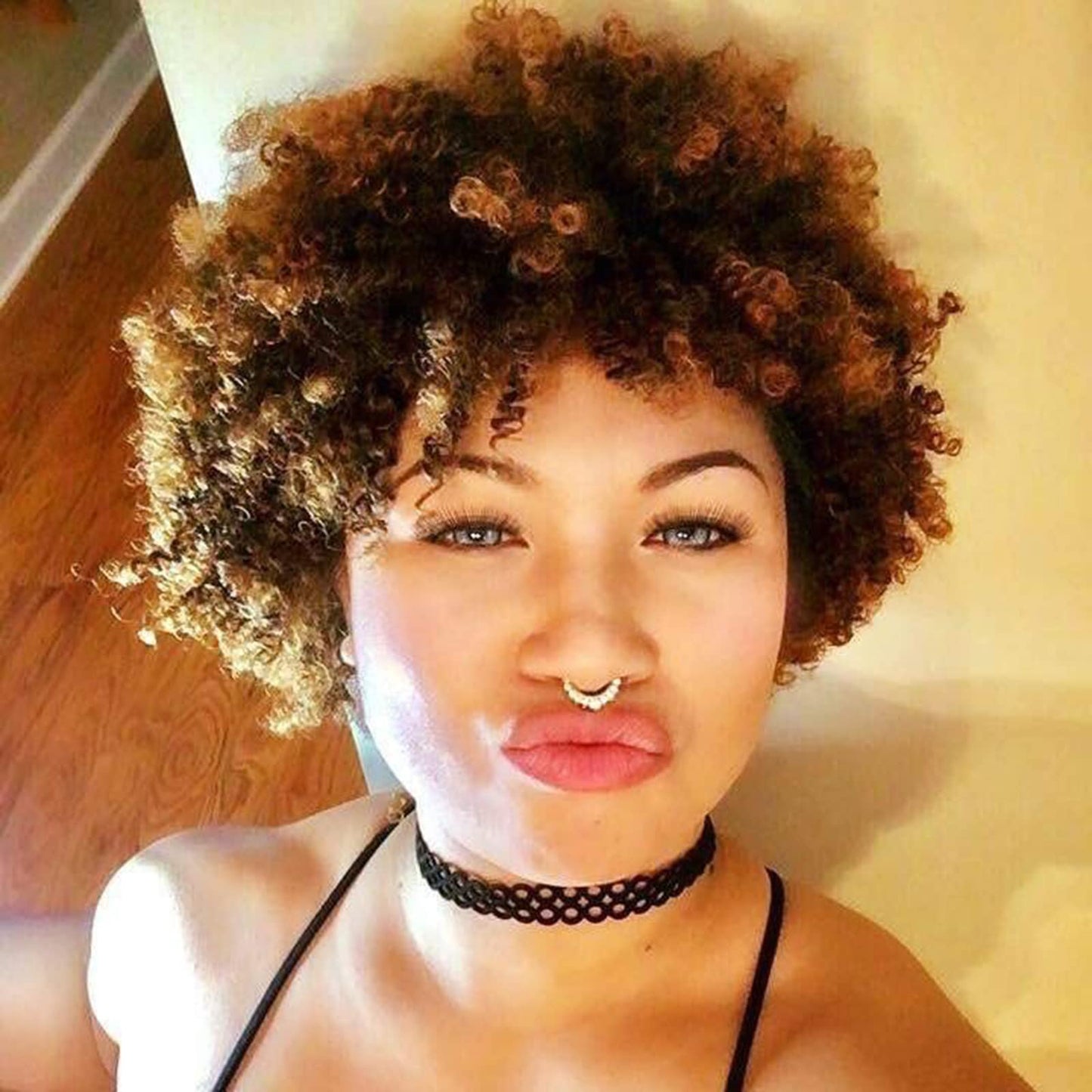 Siyi 70S Afro Wigs For Black Womens Short Brown Curly Shaggy Hair Synthetic Fiber Wigs