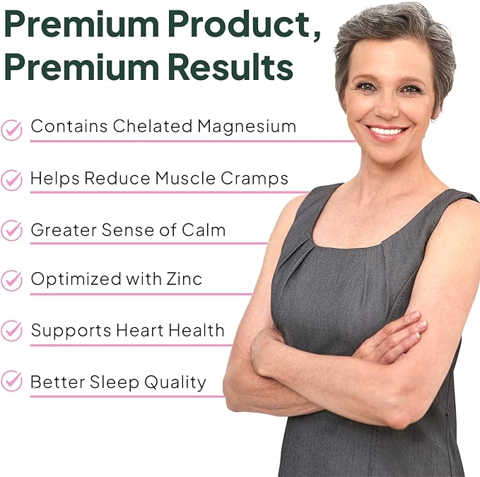Pure Magnesium Glycinate with Zinc - Maximum Strength Chelated Magnesium Supplement for Women and Men for Muscle Cramps and Sleep Support - 90 Capsule