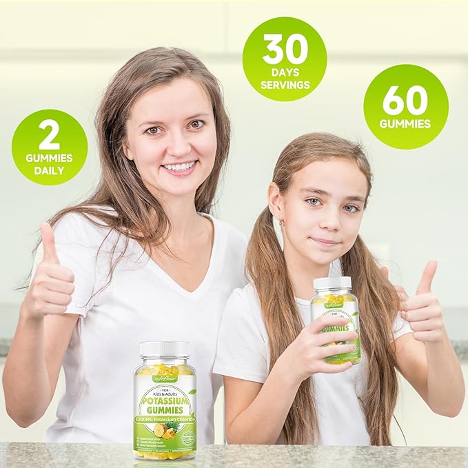 softbear Potassium Chloride Gummies 1200mg, Sugar-Free Potassium Gummies for Adults Support Leg Cramps High Potency Potassium Chloride Supplement, Pineapple Flavor 120 Count