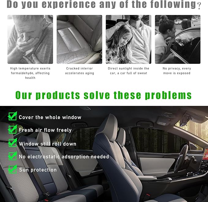 4 PCS Car Window Shades, Auto Front Rear Side Window Sun Shades for Block Heat & UV Protection, Breathable Mesh Baby Window Screen Covers, Universal Car Accessories (SUV)