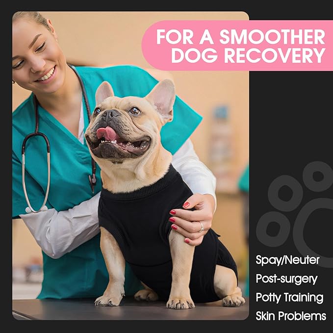 FUAMEY Dog Recovery Suit Male,Dogs Surgery Neuter Suits Puppy Spay Shirts for Female Protect Dog's Skin Anti Licking Abdominal Wounds Doggie Onesie Pet Bodysuit Alternative to Cone Black L