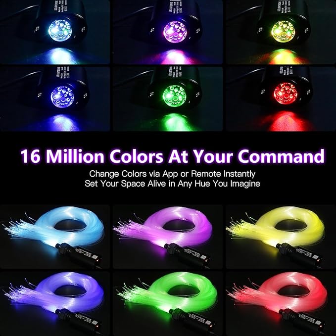 Small Size 6W RGBW APP Twinkle Shooting Star Fiber Optic Lights, Music Activated 150pcs*0.03in(6.5ft/2m) Optical Fiber Star Ceiling Light Kit for Car Starlight Headliner/Home