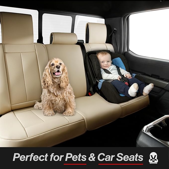 Coverland Custom Fit Car Seat Covers for Car Compatible with [Cadillac DTS, Oldsmobile Cutlass] Premium Water Resistant Leather Non-Slip Interior Protector [Full Set Beige - Size Chart X78]