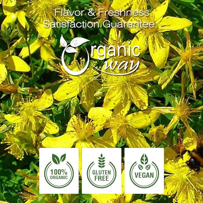 ORGANIC WAY St. John's Wort Cut & Sifted (Hypericum perforatum) - Herbal Tea | European Wild-Harvest | Organic, Kosher & USDA Certified | Vegan, Non GMO & Gluten Free | Origin - Albania (8 Oz)